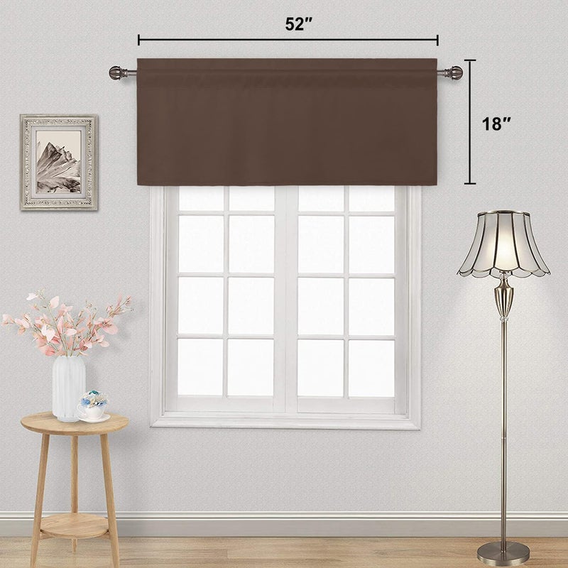 DWCN Blackout Valance for Windows Rod Pocket Window Valance Curtains 52 x 18 inch Long for Bedroom Living Room, 1 Brown Panel - Image 2